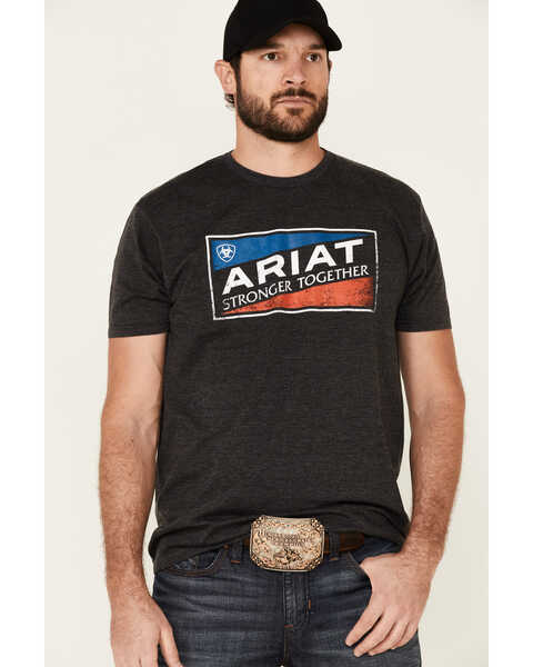 Ariat Men's Charcoal Stronger Together Logo Graphic Short Sleeve T-Shirt , Charcoal, hi-res