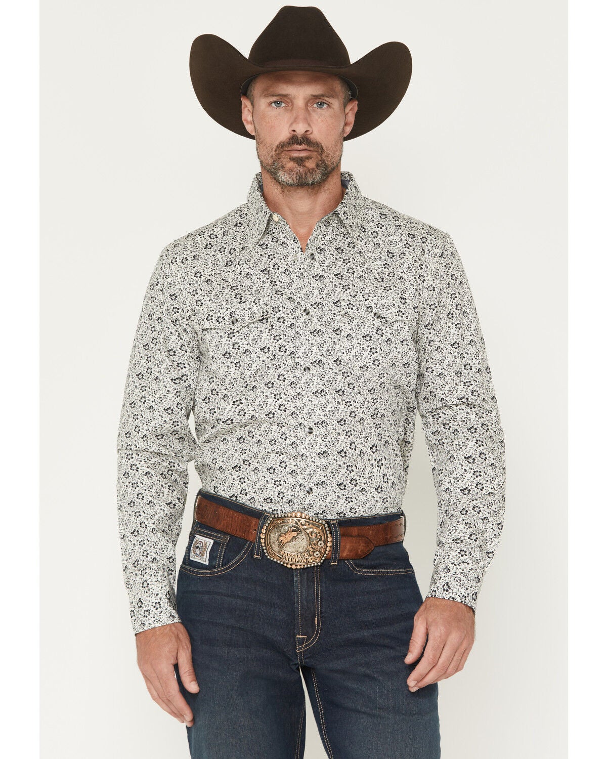 Image #1 - Cody James Men's Sunset Rider Floral Print Long Sleeve Snap Western Shirt, White, hi-res