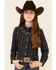 Image #1 - Roper Girls' Windowpane Plaid Print Fancy Yoke Long Sleeve Pearl Snap Western Shirt, Brown, hi-res