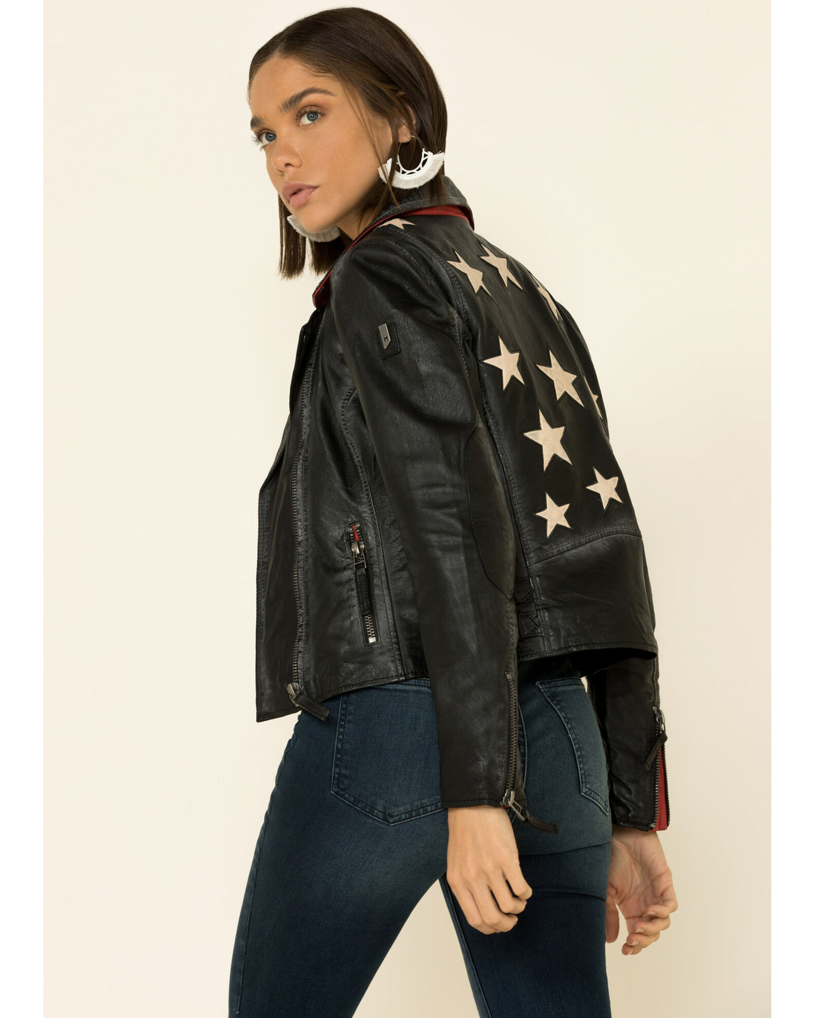 Womens leather hotsell jacket with stars