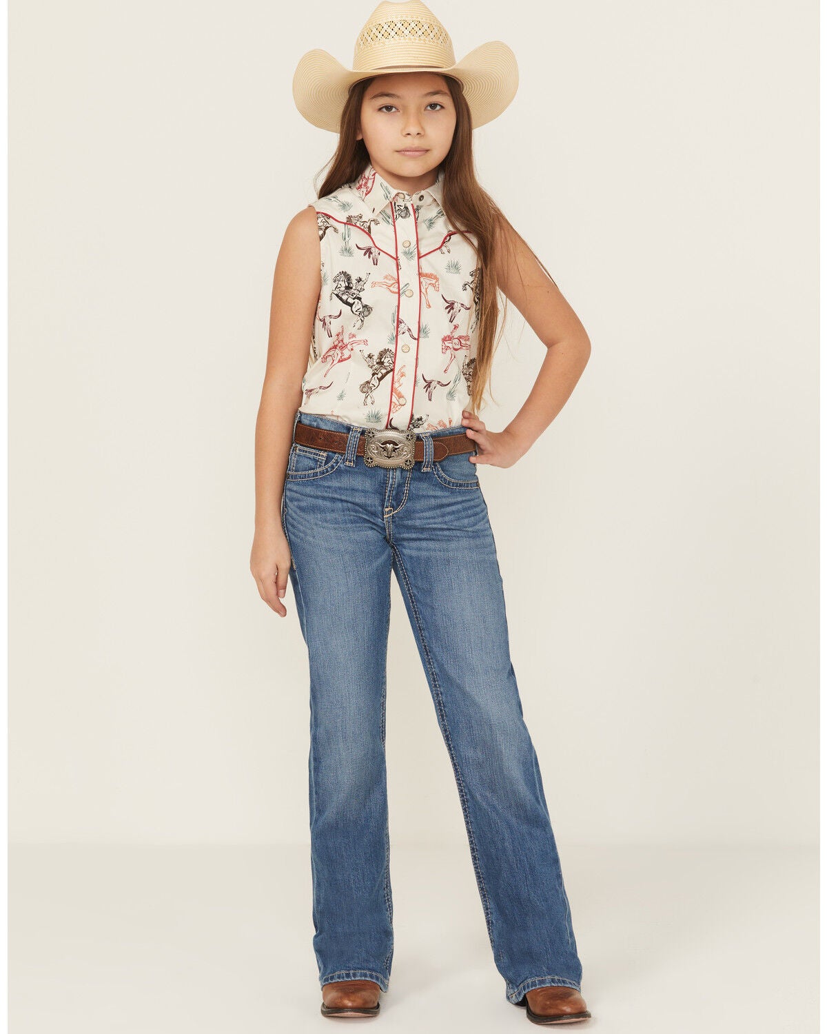 Ariat Girls' Medium Wash Bootcut Stretch Denim Jeans, Medium Wash, hi-res