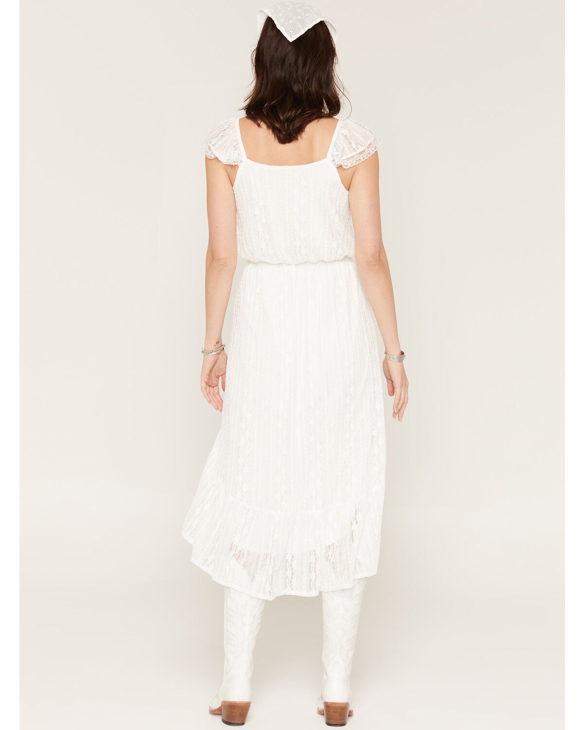 Image #4 - Shyanne Women's Lace Flutter Sleeve High-Low Midi Dress, White, hi-res