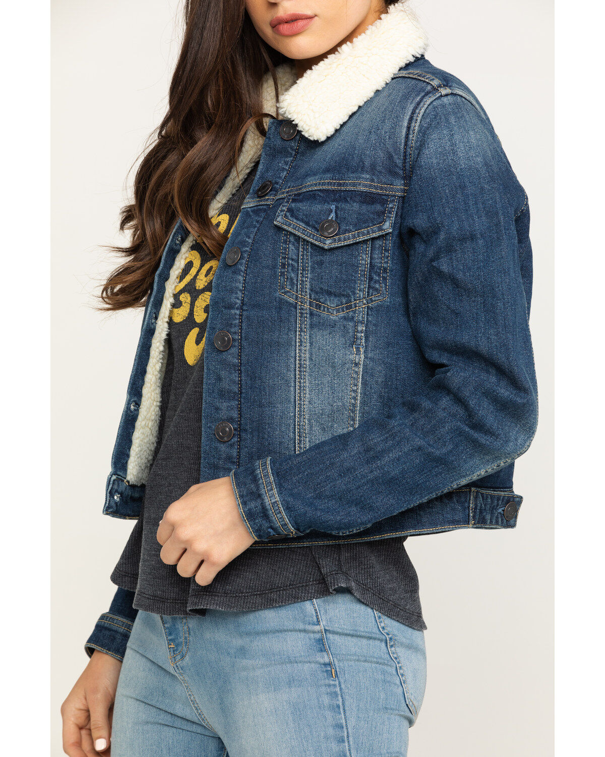 Image #4 - Shyanne Women's Medium Denim Sherpa Trucker Jacket , , hi-res