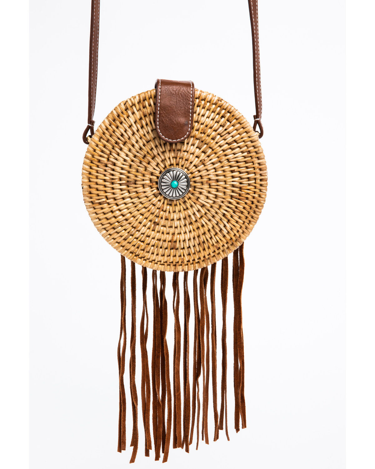 Image #1 - Shyanne Women's Circle Basket Weave Crossbody Bag, Brown, hi-res