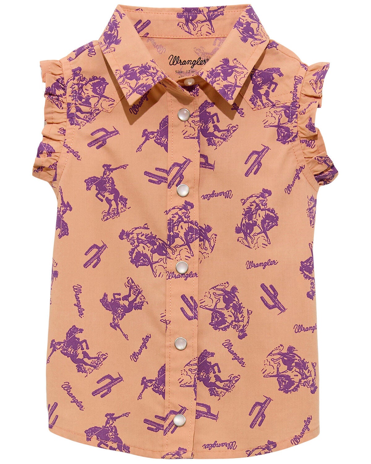 Wrangler Infant Girls' Western Print Sleeveless Pearl Snap Western Shirt, Orange, hi-res