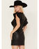 Flying Tomato Women's Faux Leather Ruffle Sleeve Dress, Black, hi-res