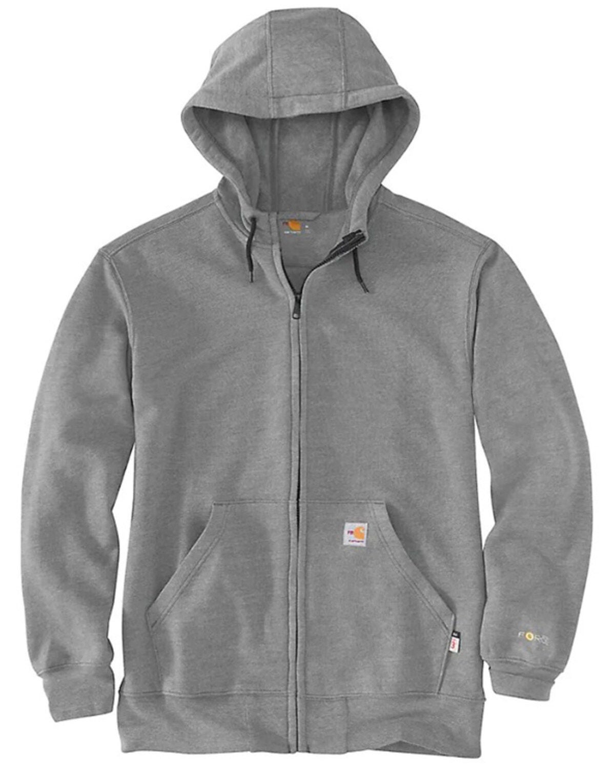 Carhartt Men's FR Force Original Fit Zip-Front Hooded Work Jacket - Big, Grey, hi-res