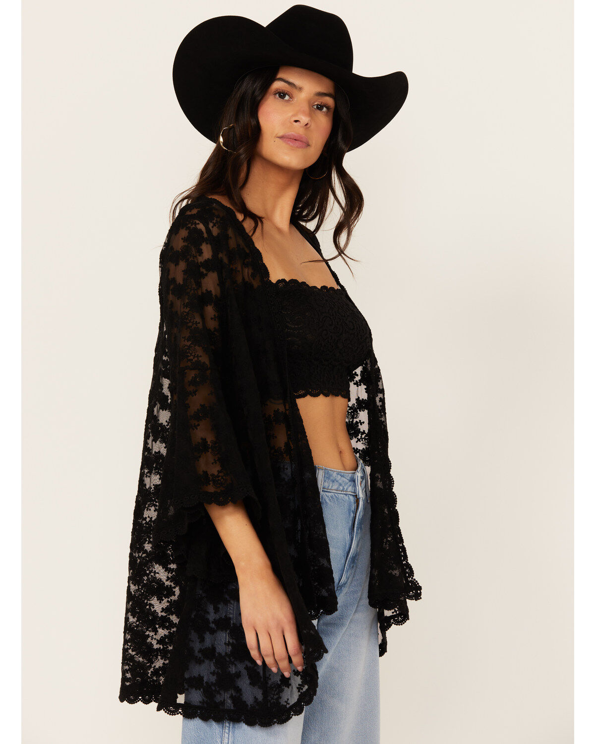Image #2 - Cotton & Rye Women's Lace Kimono, Black, hi-res