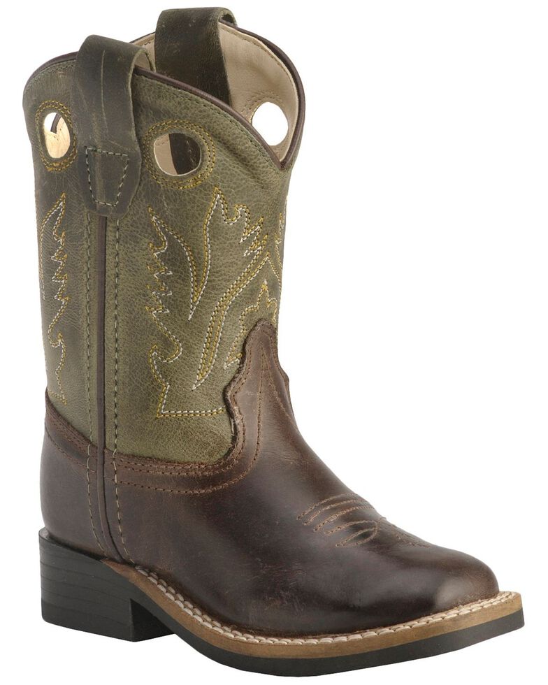 Old West Toddler Boys' Stitched Olive Cowboy Boots - Square Toe, Barnwood, hi-res