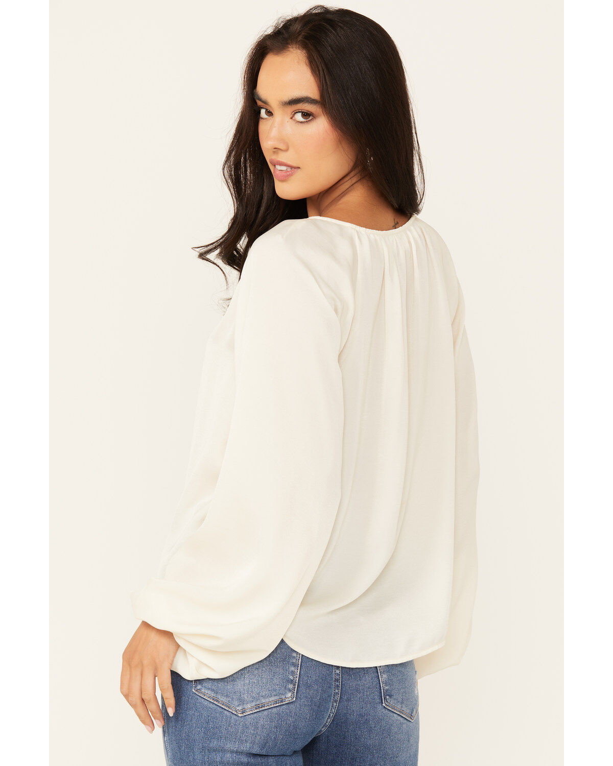 Image #4 - Shyanne Women's Washed Satin Tunic Blouse, Cream, hi-res