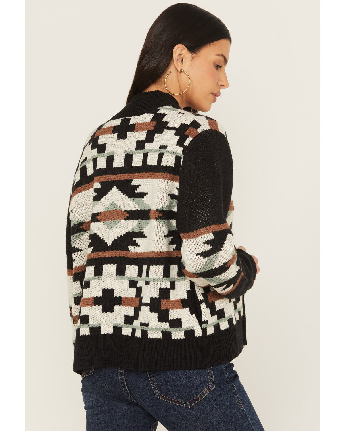 Image #4 - Wrangler Retro Women's Southwestern Print Zippered Cardigan, Black, hi-res
