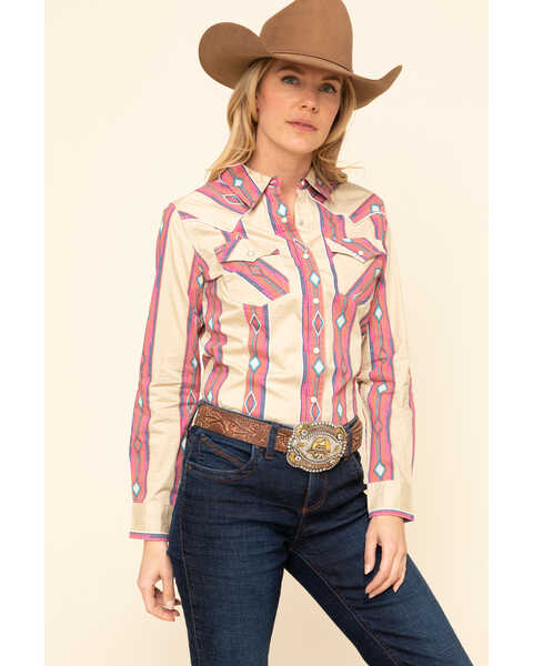 Image #3 - Wrangler Retro Women's Tan Southwestern Long Sleeve Western Shirt, , hi-res