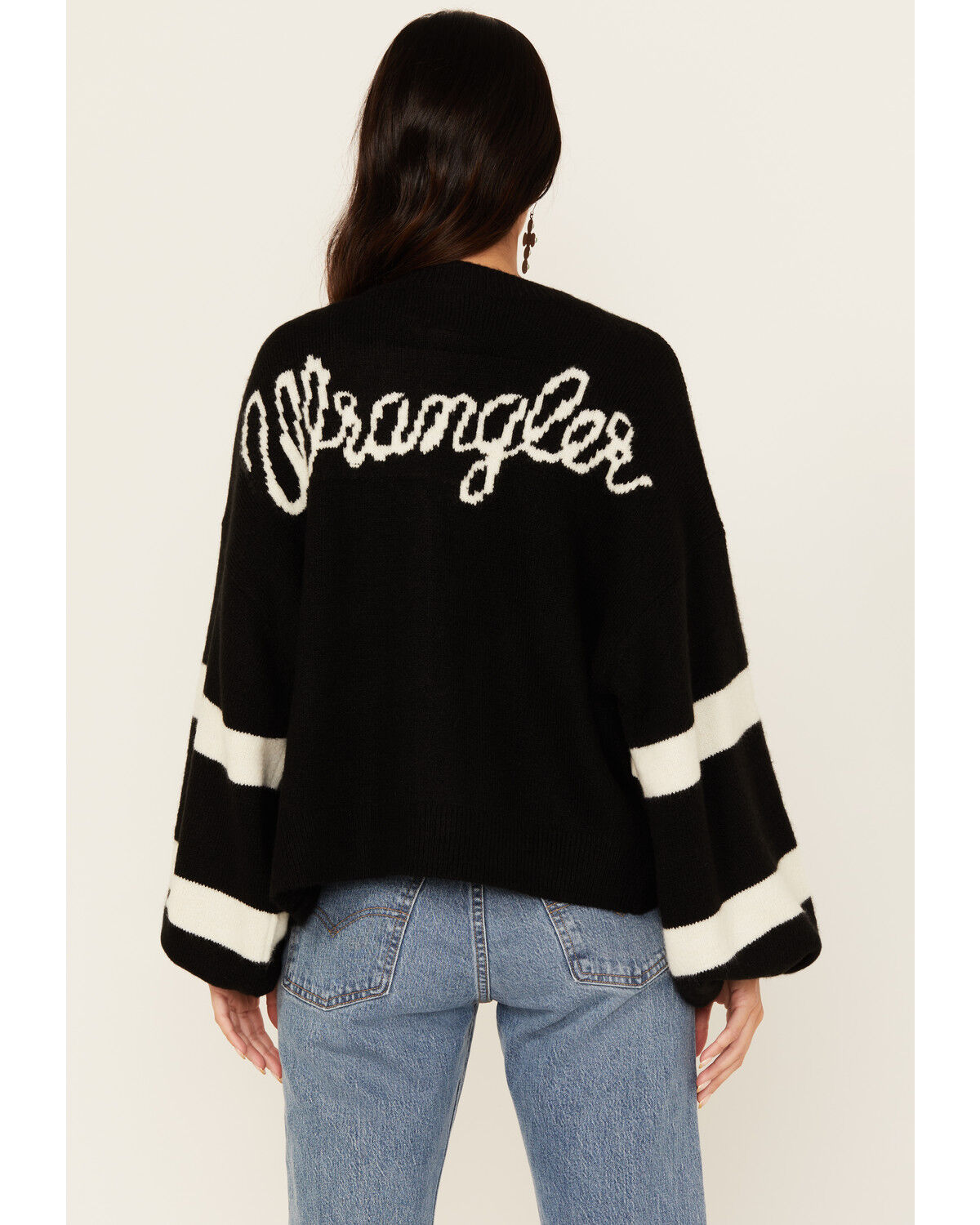 Image #4 - Wrangler Women's Logo Striped Cardigan, Black, hi-res