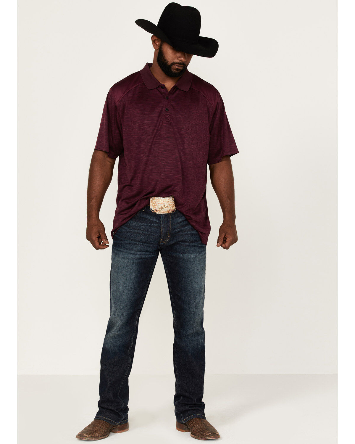 Image #2 - RANK 45® Men's Gazer Textured Solid Short Sleeve Polo Shirt, Purple, hi-res
