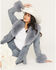 Image #1 - Azalea Wang Women's Kaya Denim Faux Fur Trench Coat, Light Wash, hi-res