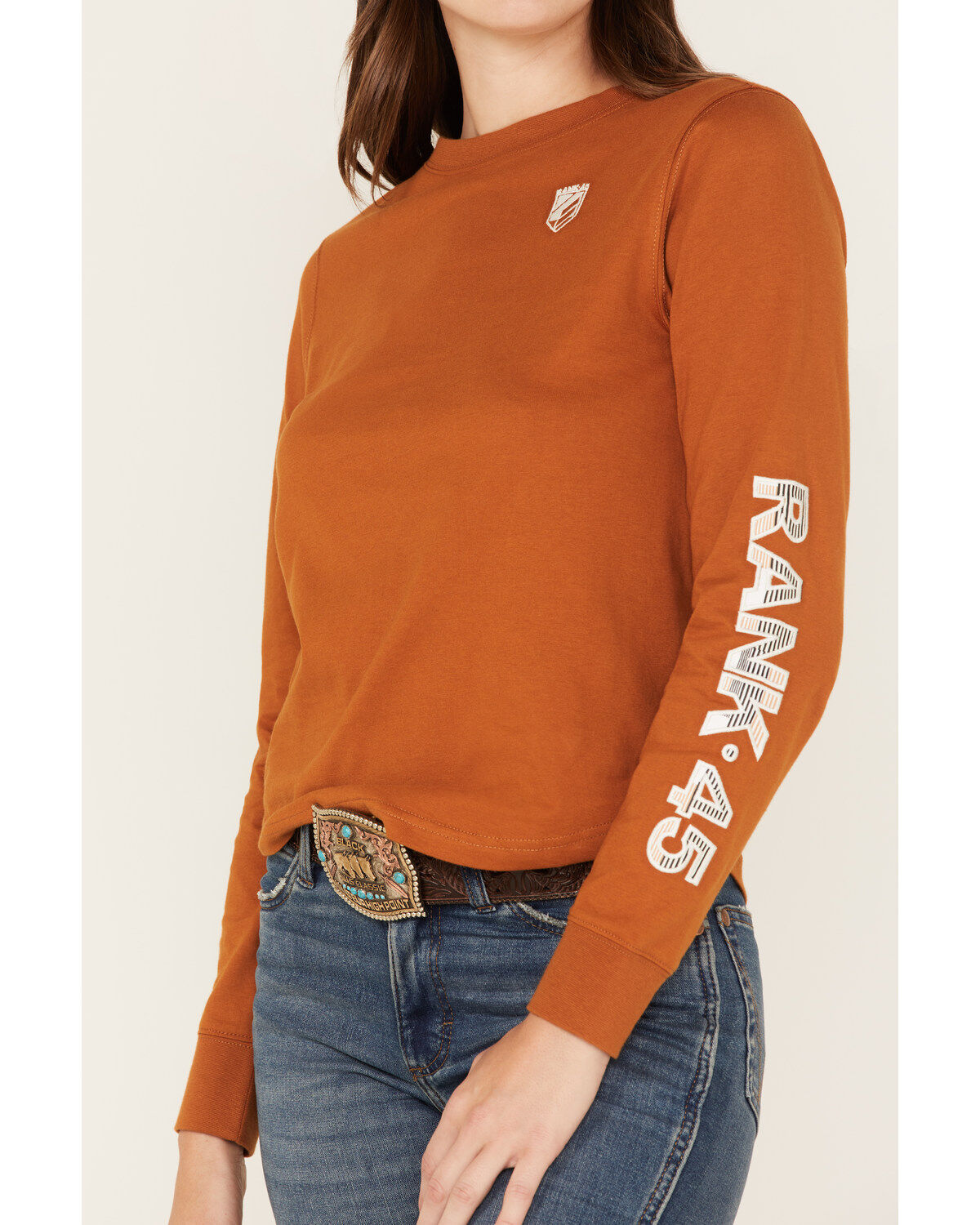 Image #3 - RANK 45® Women's Logo Graphic Long Sleeve Tee, Pecan, hi-res