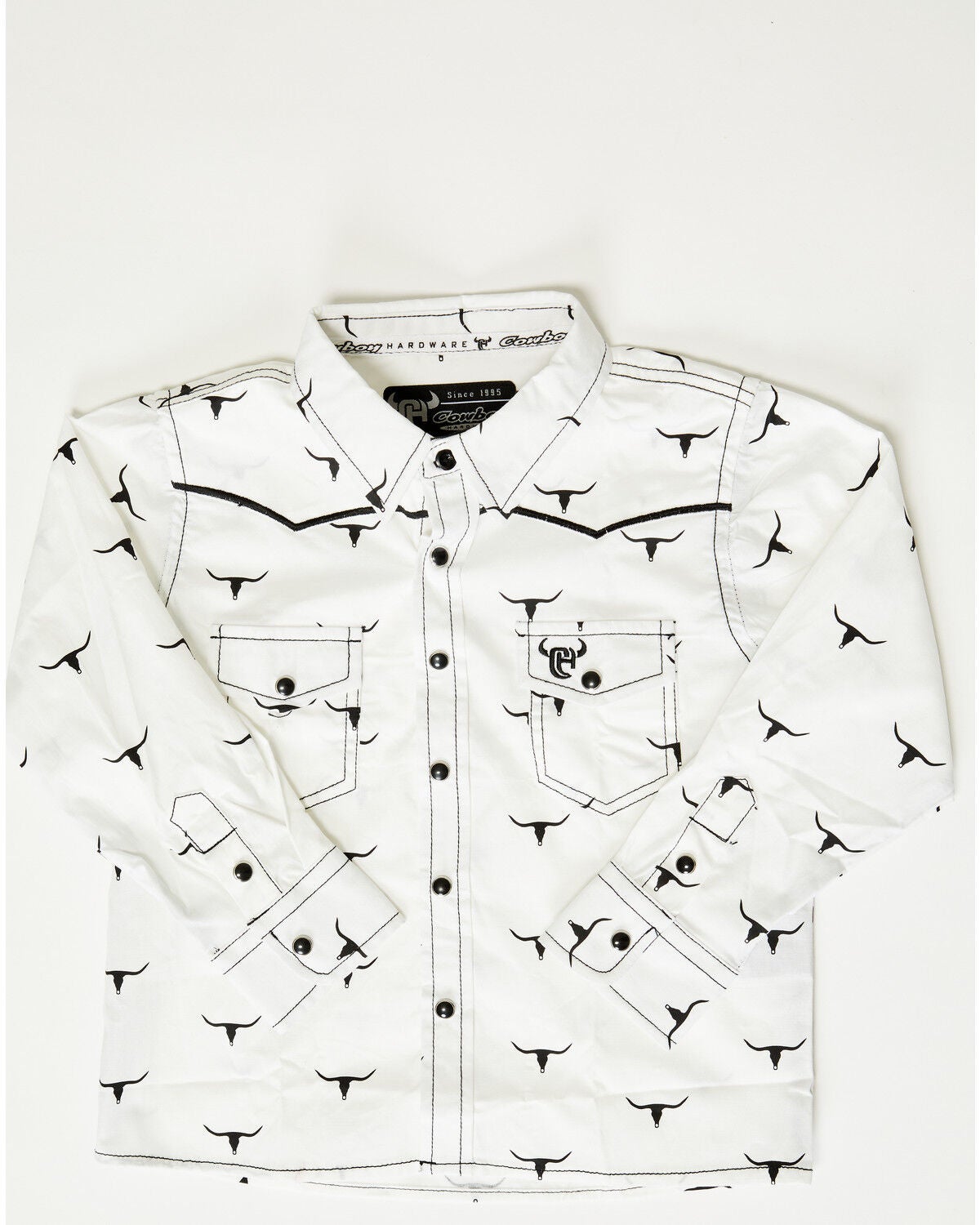 Cowboy Hardware Toddler Boys' Skull Scatter Long Sleeve Snap Stretch Western Shirt, White, hi-res