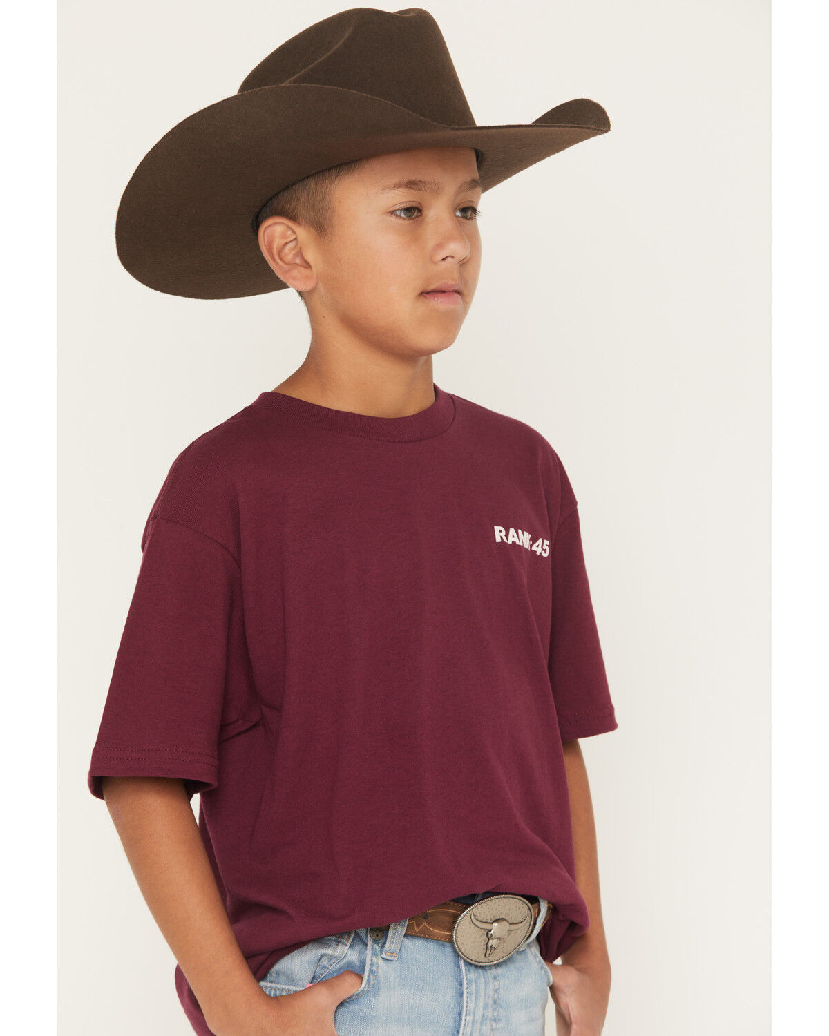 Image #3 - RANK 45® Boys' Half Steer Skull Short Sleeve Graphic T-Shirt, Burgundy, hi-res