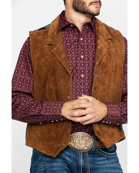 Scully Men's Cinnamon Boar Suede Southwestern Back Snap-Front Knit Vest - Big , Brown, hi-res