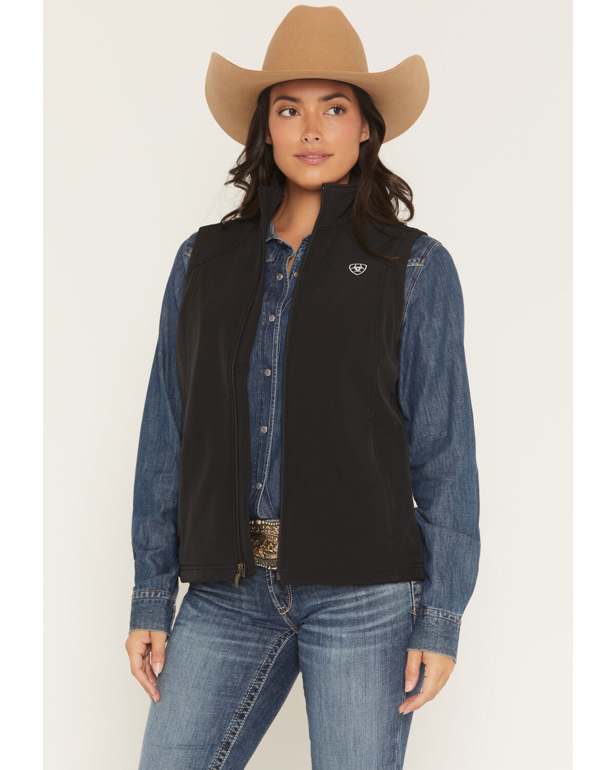 Ariat Women's Logo Concealed Carry Softshell Vest, Black, hi-res