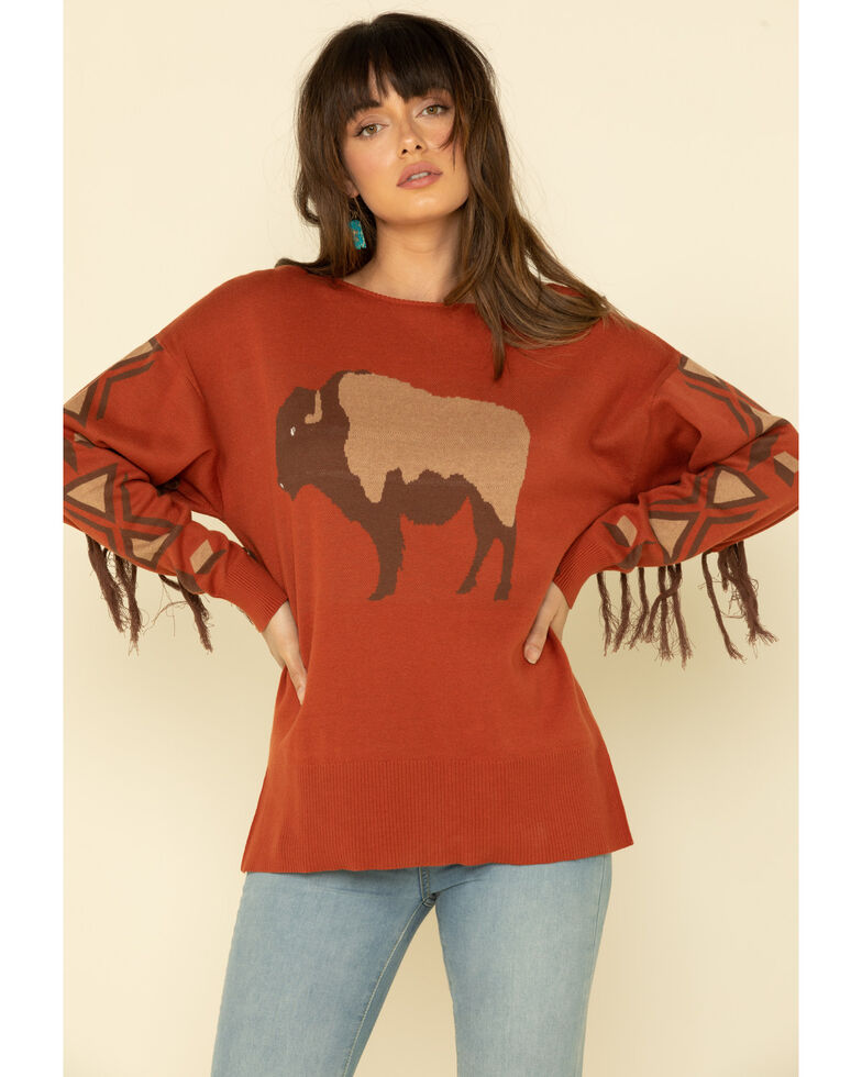 Cotton & Rye Outfitters Women’s Rust Buffalo Fringe Sweater Boot Barn