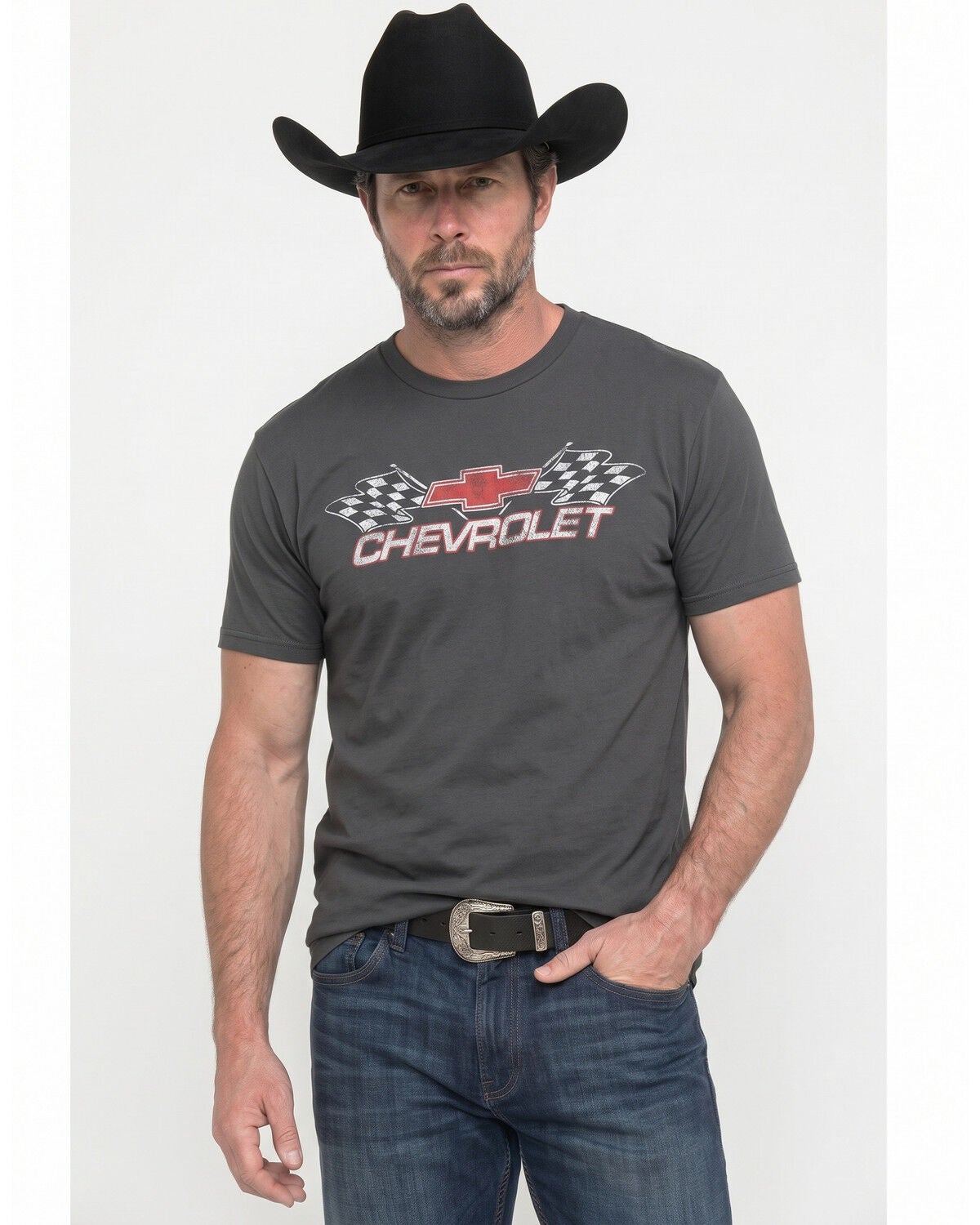 Image #1 - Americana Men's Flag Logo Short Sleeve Graphic T-Shirt, Charcoal, hi-res
