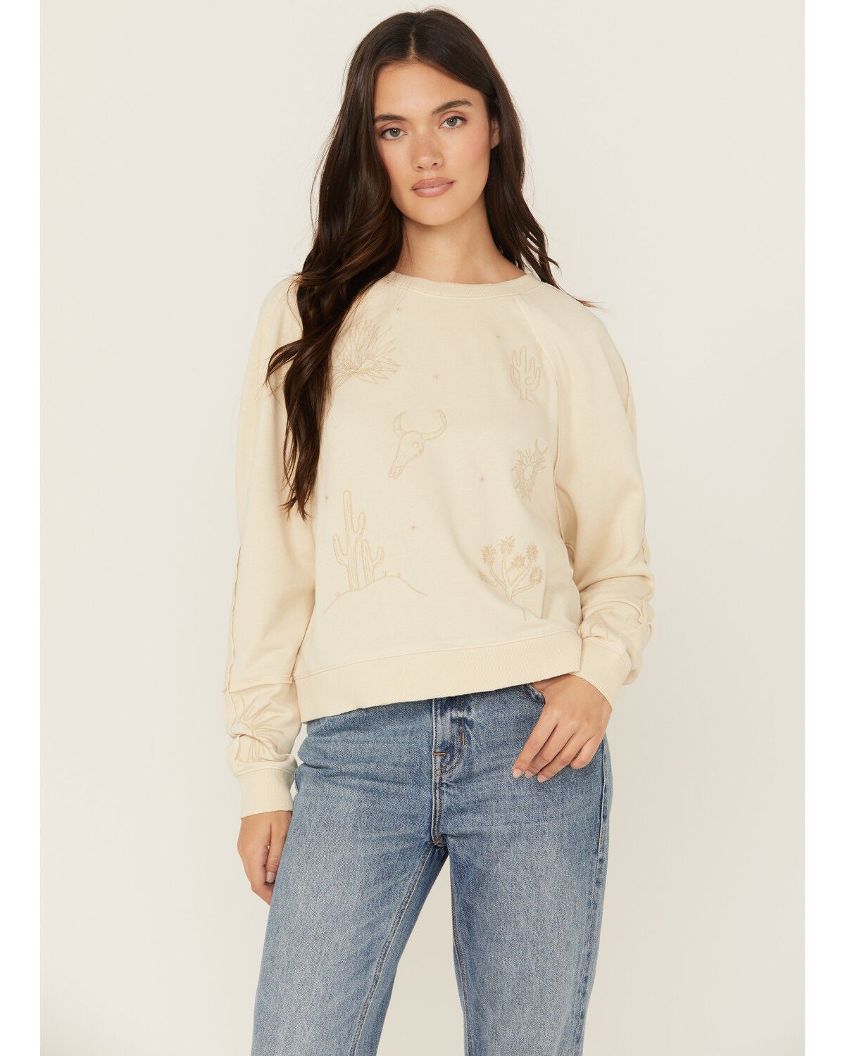Cleo + Wolf Women's Embroidered Long Sleeve Shirt, Sand, hi-res
