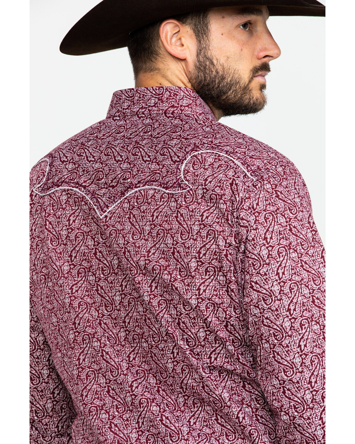 Image #5 - Rock 47 By Wrangler Men's Burgundy Paisley Print Long Sleeve Western Shirt  , , hi-res