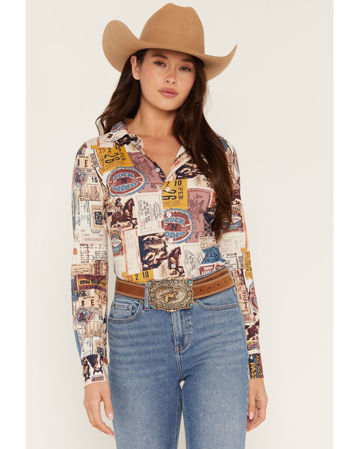 Image #3 - Idyllwind Women's Western Postcard Print Long Sleeve Pullover Stretch Western Shirt, Cream, hi-res
