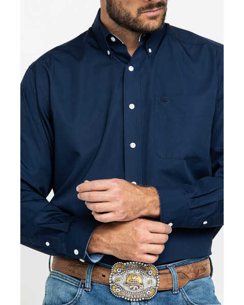 Image #4 - Ariat Men's Wrinkle Free Button Long Sleeve Western Shirt, Navy, hi-res