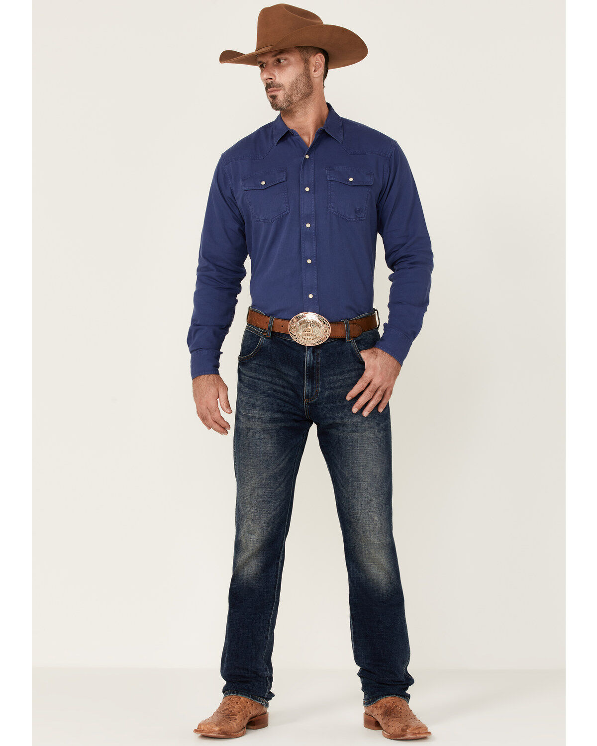 Image #2 - Ariat Men's Solid Teal Jurlington Retro Long Sleeve Pearl Snap Western Shirt, Blue, hi-res