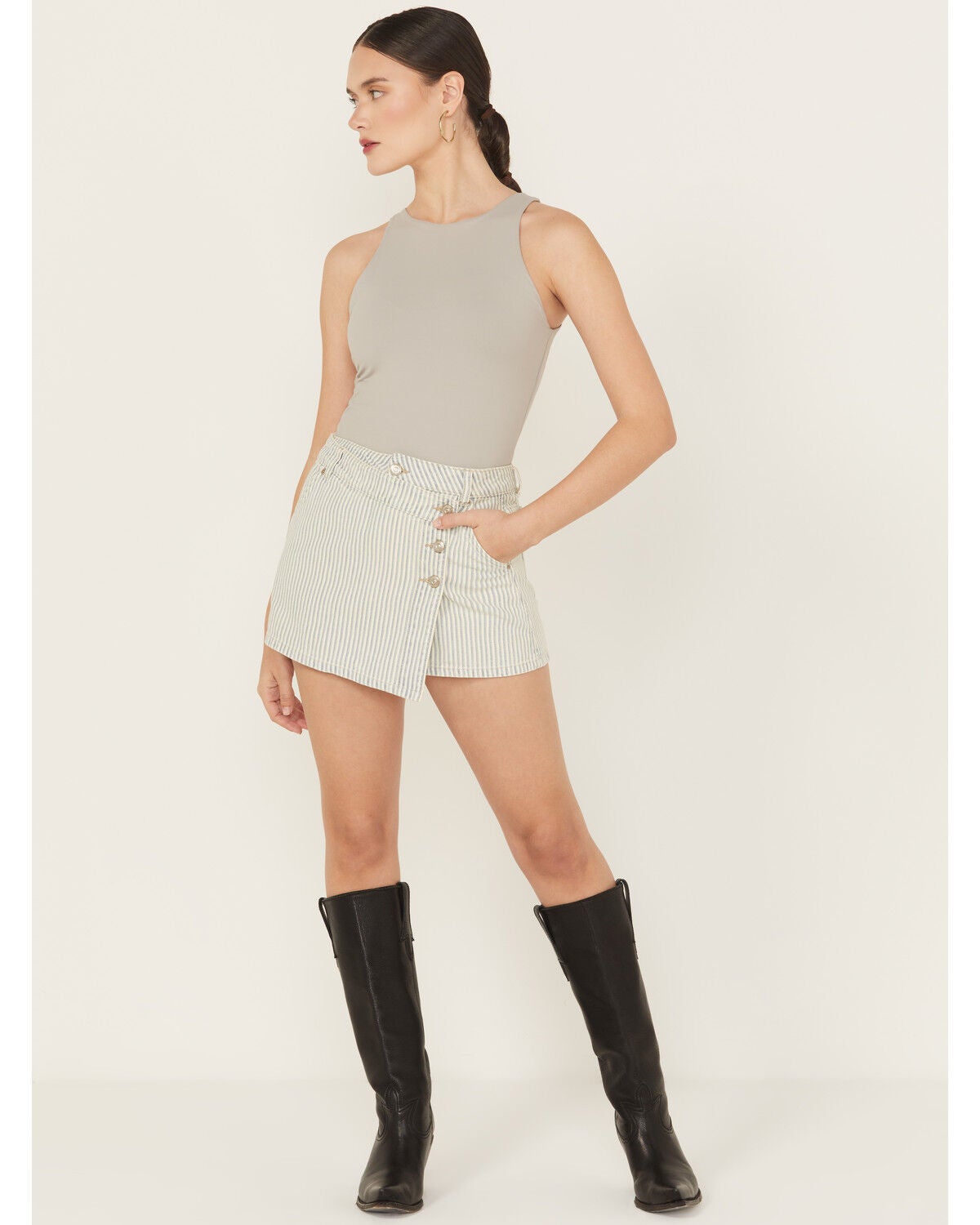 Free People Women's Wynne Railroad Mini Skirt, Light Wash, hi-res
