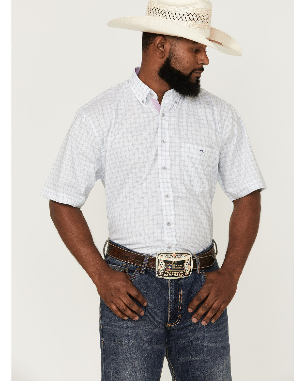 Image #1 - Resistol Men's Milton Small Check Plaid Short Sleeve Button Down Western Shirt, , hi-res