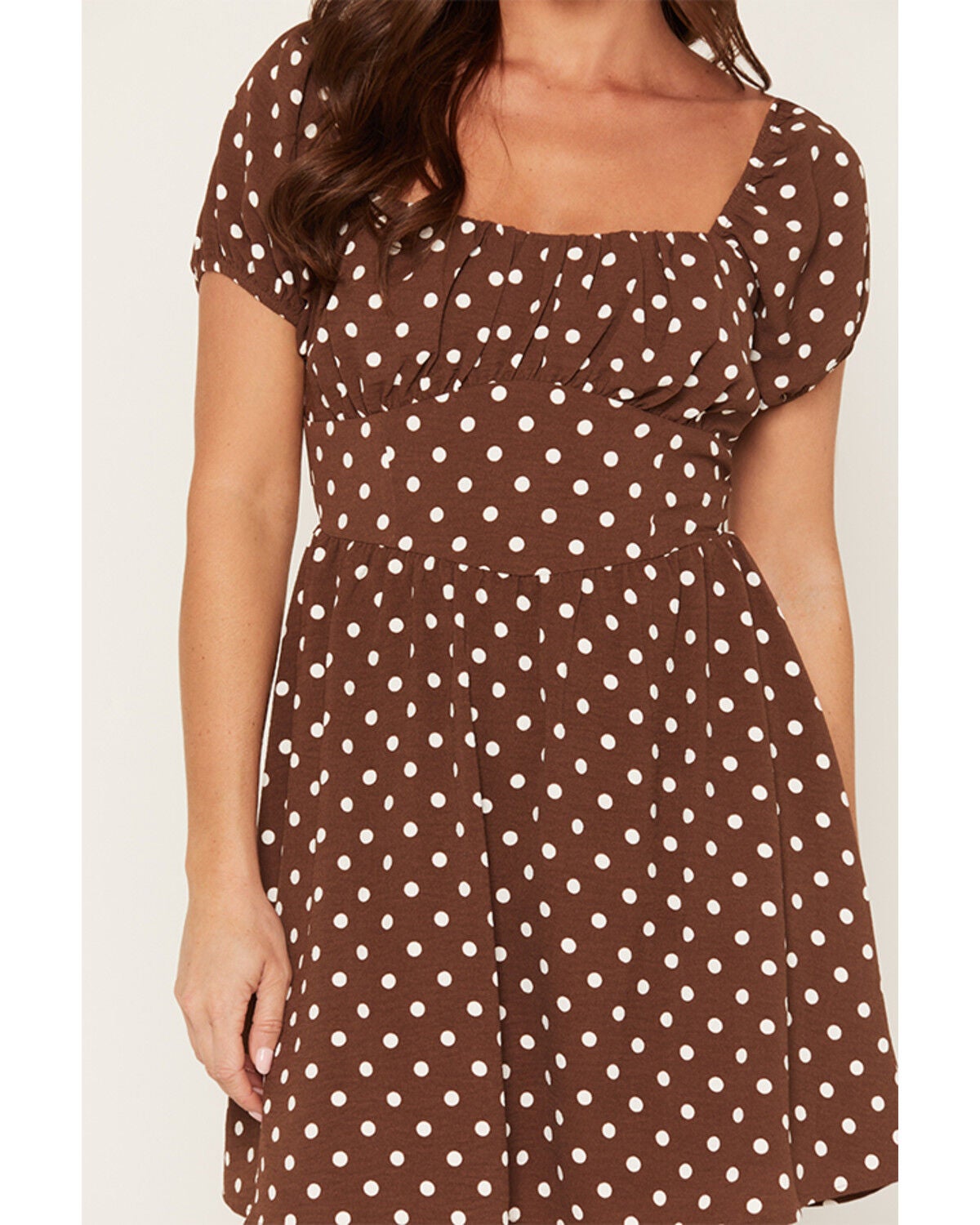 Image #3 - Originality Women's Boot Barn Exclusive Polka Dot Tie Back Mini Dress, Brown, hi-res