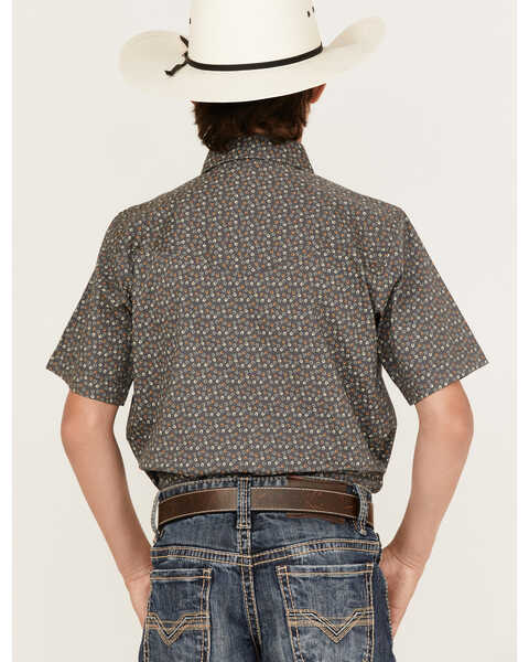 Image #4 - Panhandle Boys' Horseshoe Print Short Sleeve Western Pearl Snap Shirt, Yellow, hi-res