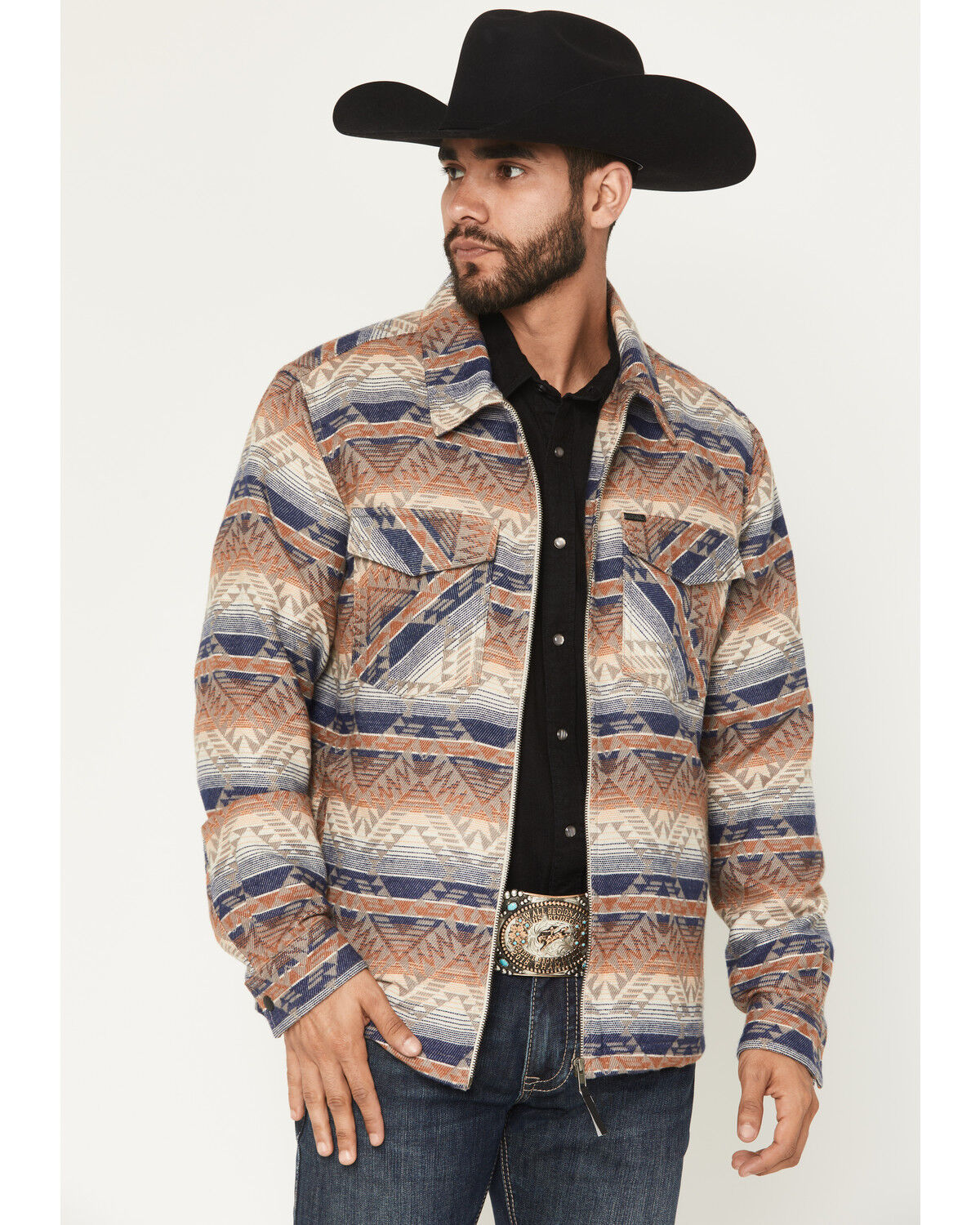 Image #1 - Rock & Roll Denim Men's Southwestern Zip-Up Shirt Jacket, Tan, hi-res