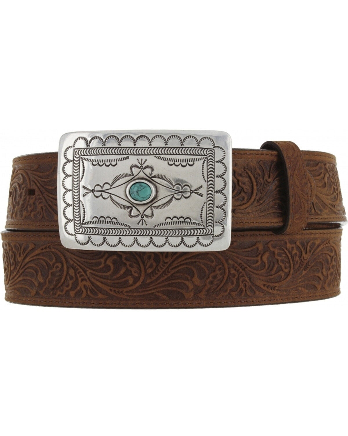 Tony Lama Navajo Spirit Embossed Leather Belt, Aged Bark, hi-res
