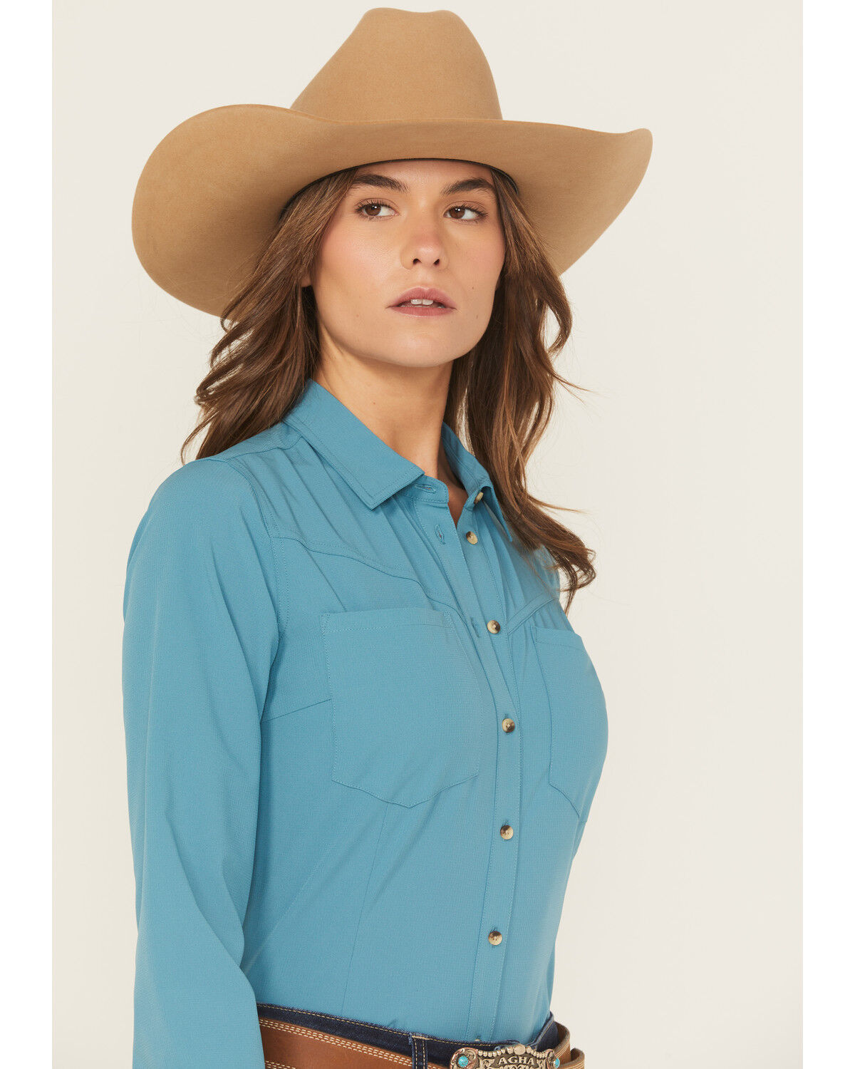 Image #2 - Shyanne Women's Solid Long Sleeve Button-Down Performance Shirt, Turquoise, hi-res