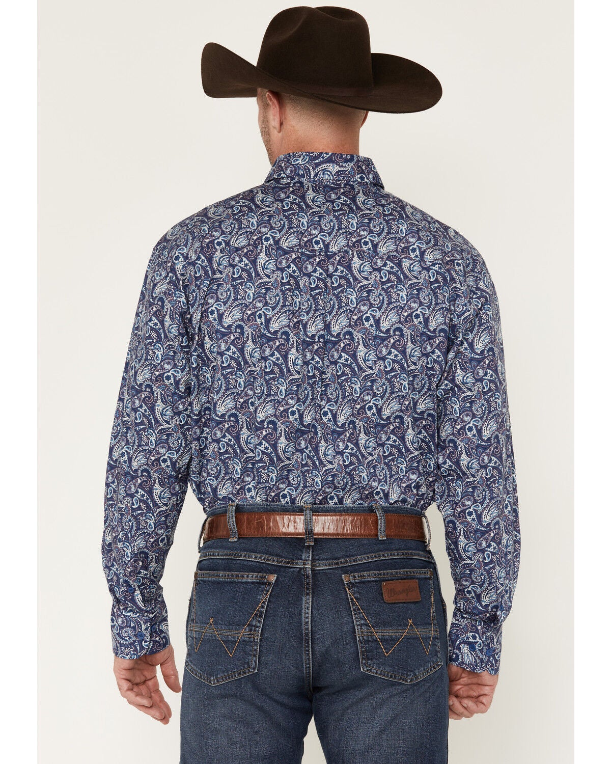 Image #4 - George Strait by Wrangler Men's Paisley Print Long Sleeve Button-Down Stretch Western Shirt, Blue, hi-res