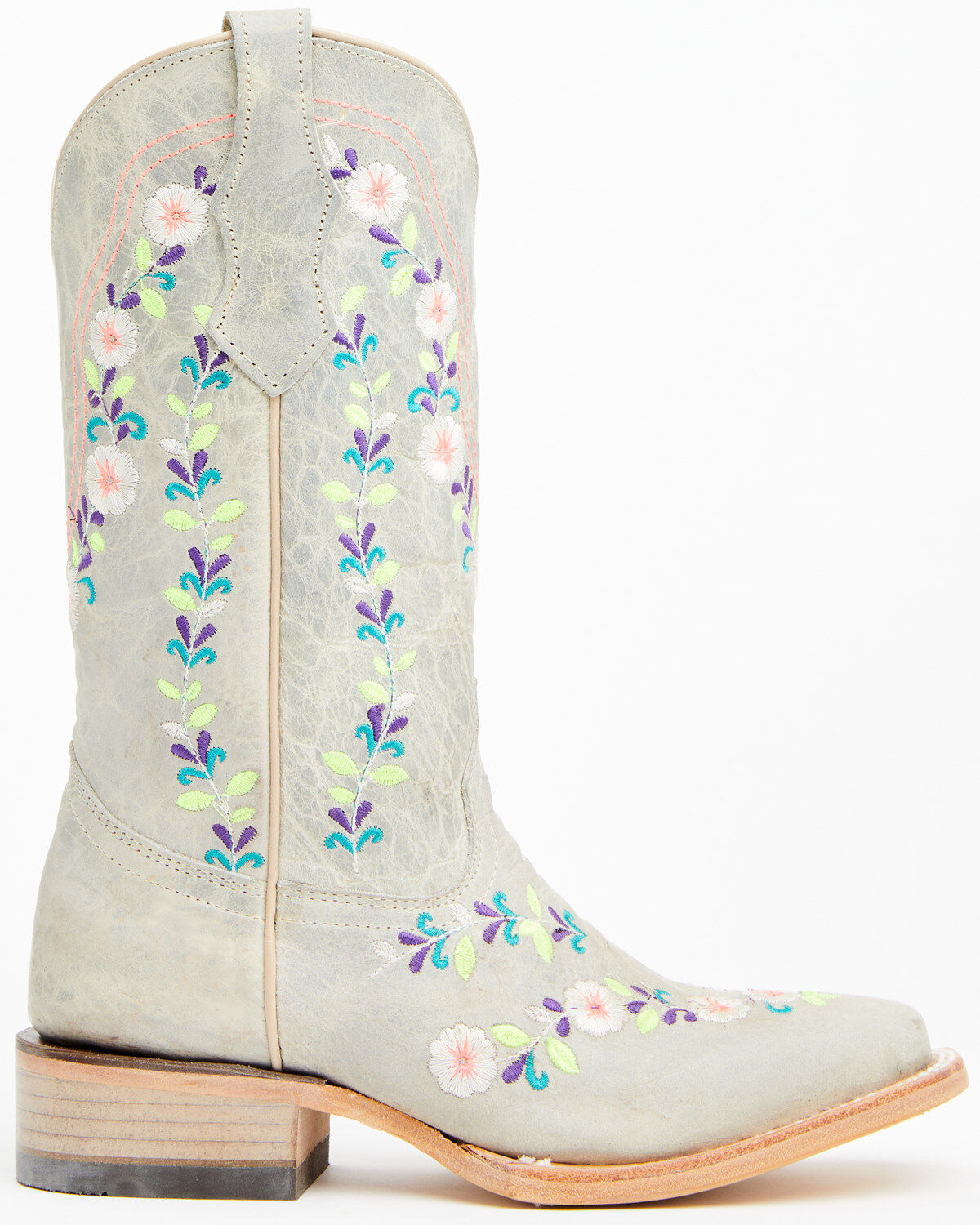 Image #2 - Corral Girls' Floral Embroidered Blacklight Western Boots - Square Toe, Light Pink, hi-res