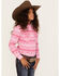 Panhandle Girls' Southwestern Print Long Sleeve Pearl Snap Shirt, Pink, hi-res