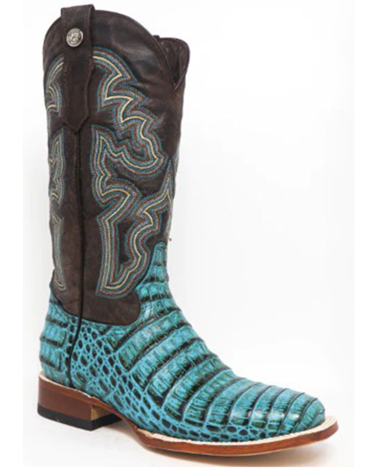 Tanner Mark Women's Agave Sky Faux Caiman Western Boots - Broad Square Toe, Turquoise, hi-res