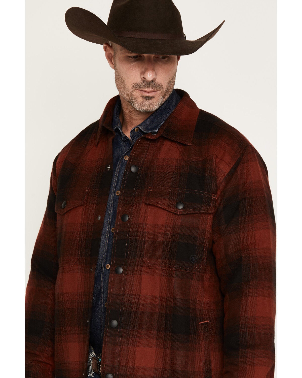 Image #2 - Ariat Men's Retro Buffalo Plaid Print Snap Shirt Jacket, Red, hi-res