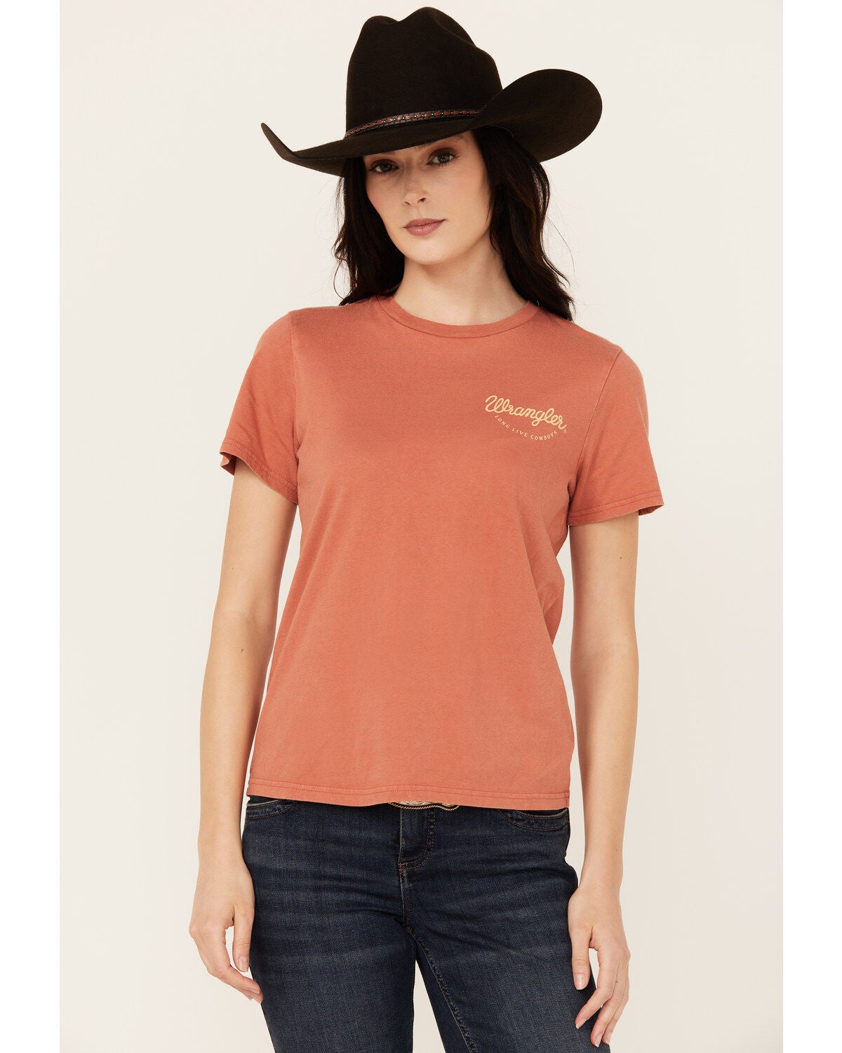 Wrangler Retro Women's Boot Barn Exclusive Long Live Cowboys Short Sleeve Graphic Tee, Rust Copper, hi-res