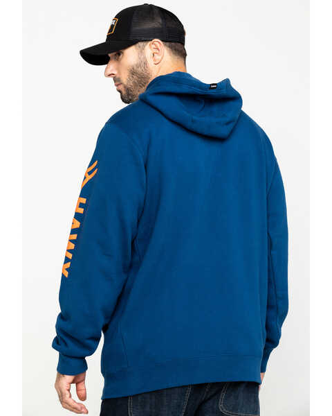 Hawx Men's Logo Sleeve Performance Fleece Hooded Work Sweatshirt - Big & Tall , Blue, hi-res