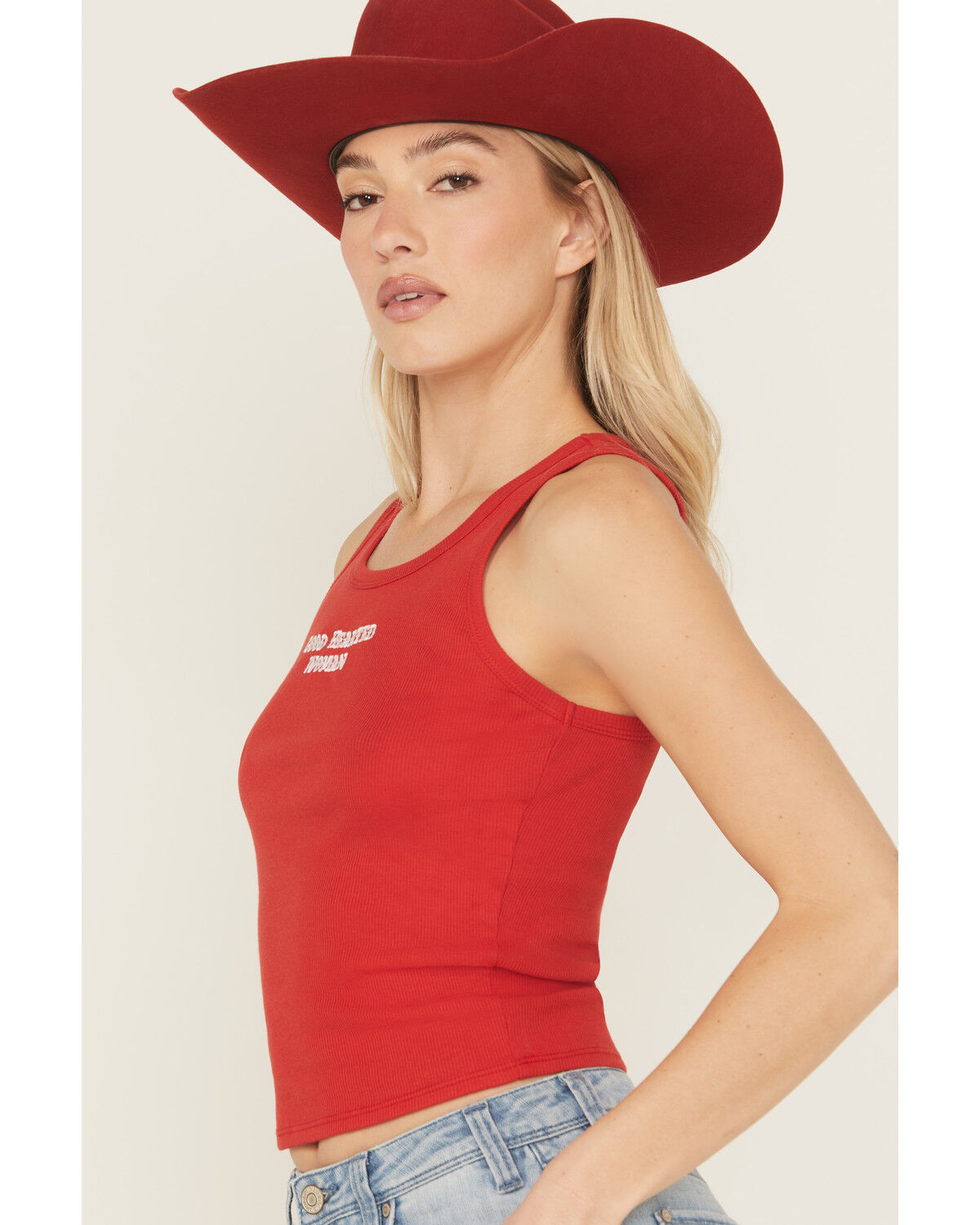 Image #2 - Youth in Revolt Women's Good Hearted Woman Ribbed Tank, Red, hi-res
