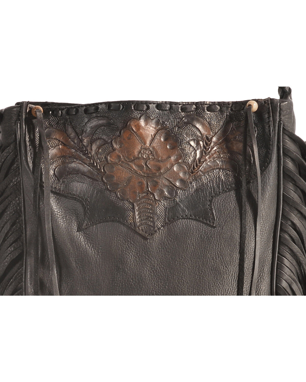 Image #2 - Kobler Leather Black Hand-Tooled Pouch Bag, Black, hi-res