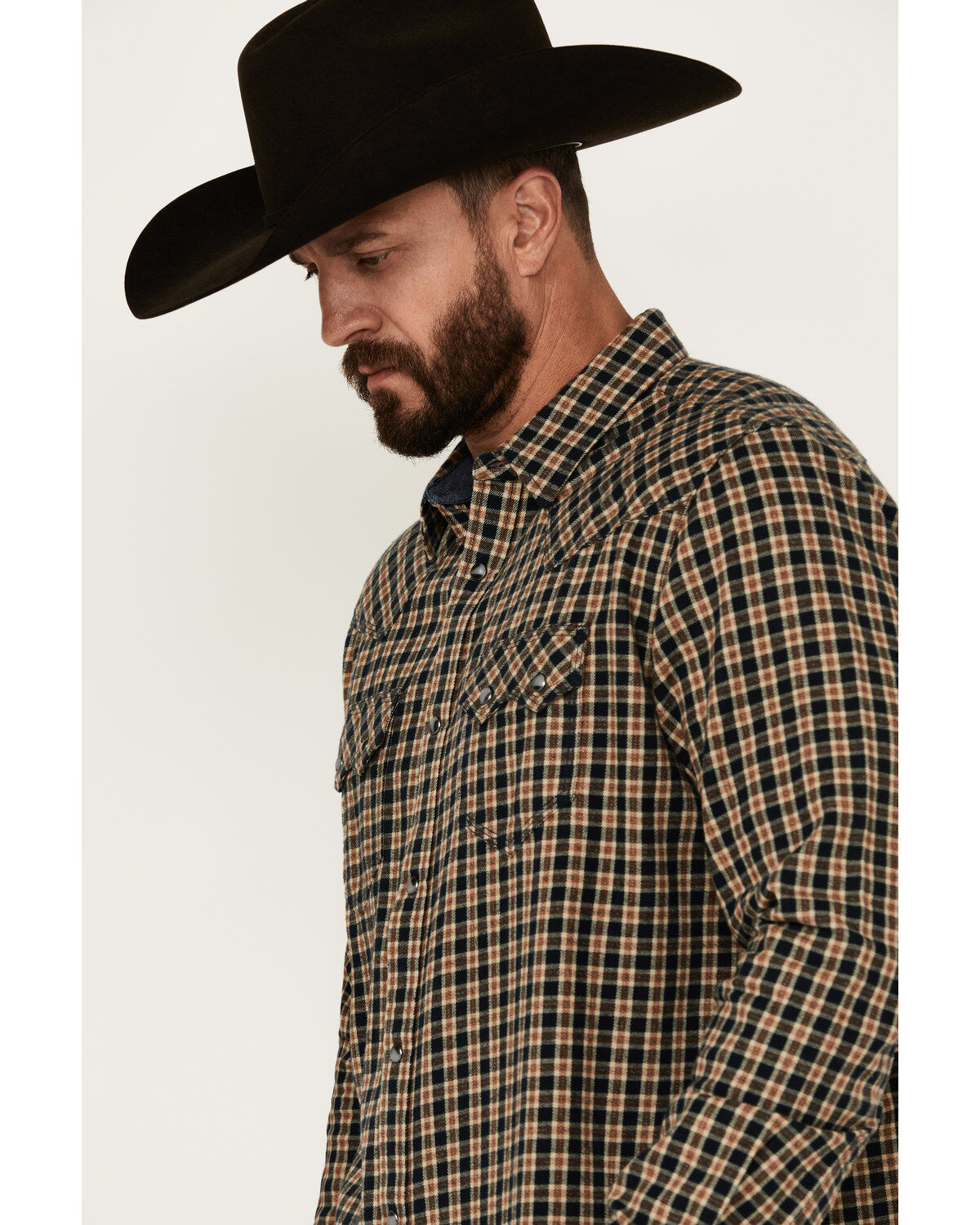 Image #2 - Moonshine Spirit Men's Bar Table Plaid Print Long Sleeve Snap Western Shirt, Navy, hi-res