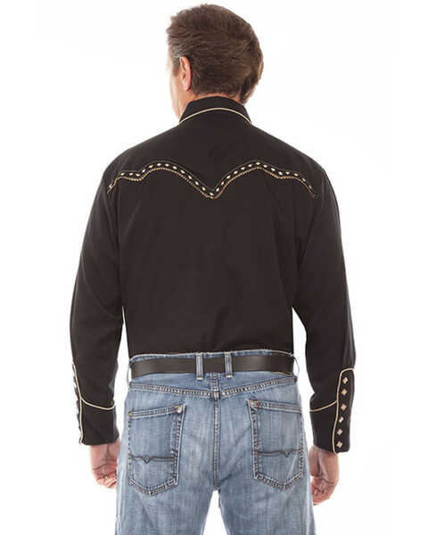 Image #2 - Scully Men's Diamond Embroidered Long Sleeve Western Shirt , Black/white, hi-res