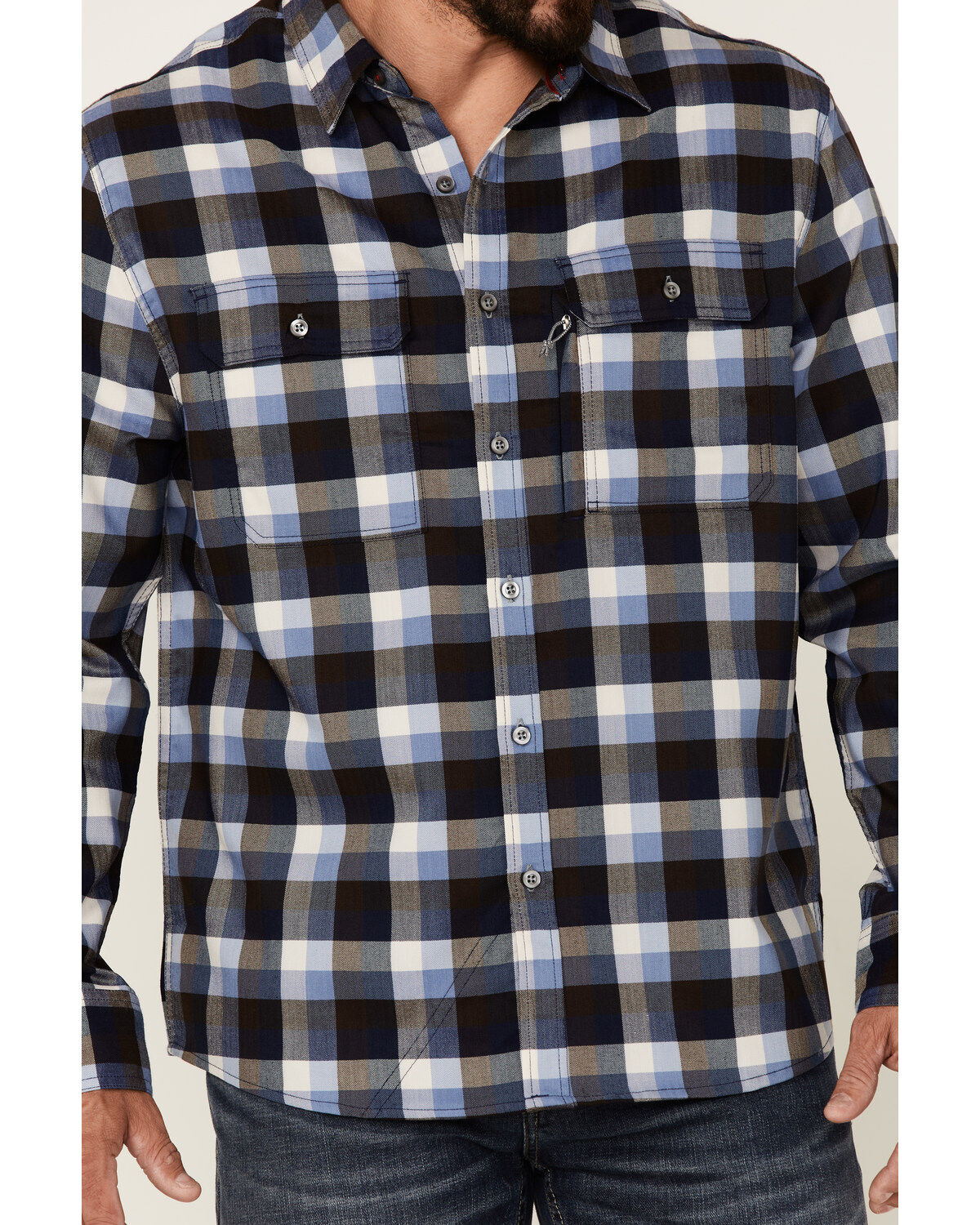 Image #3 - Flag & Anthem Men's Multi Manhasset Performance Plaid Long Sleeve Button-Down Western Flannel Shirt, Cream, hi-res